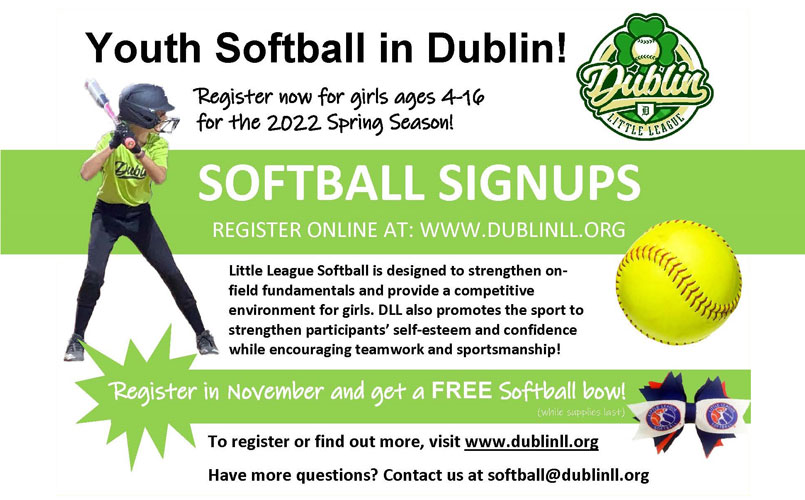 Register in November and get a free softball bow!